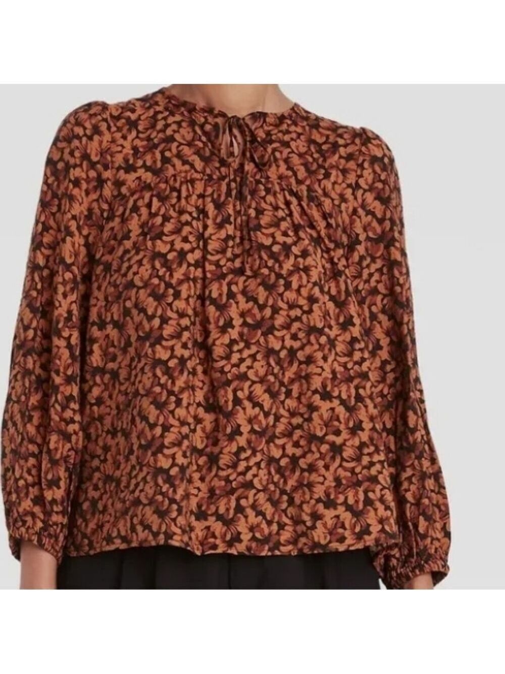 New Day Women's Balloon Long Sleeve Blouse Brown Floral NWT   Size 2X